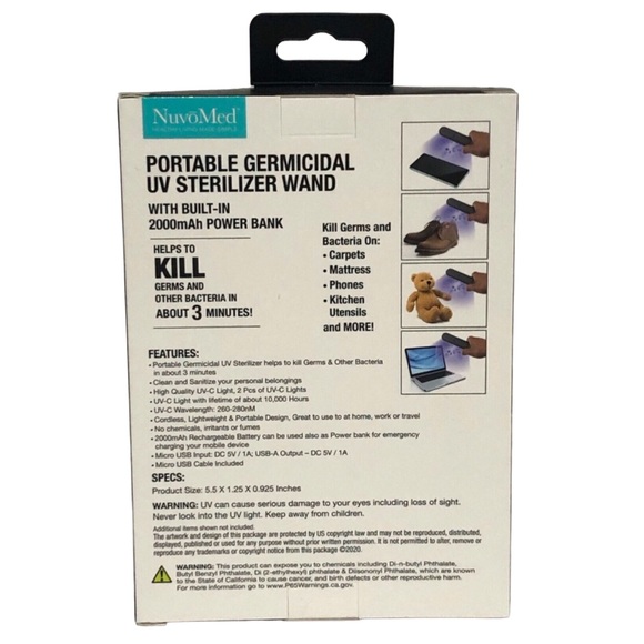 Portable Germicidal UV Sterilizer Wand with Built in 2000 mAh Powerbank - Picture 6 of 6